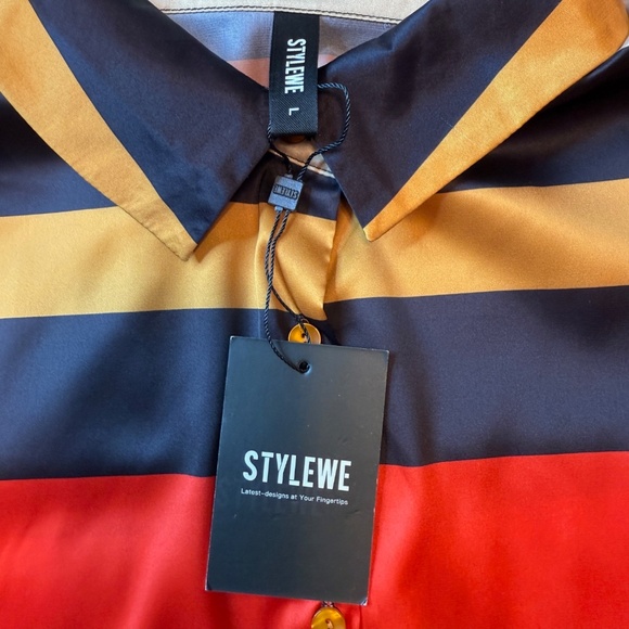 NWT - Stylewe - Women’s Striped Satin Button Down Blouse - Size Large. Brand new - Picture 5 of 8